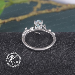 Oval cut Moss Agate Engagement Ring Leaf and vine Engagement Ring White Gold Ring Nature Inspired Alternative Gemstone Promise ring for her zdjęcie 8