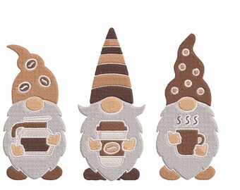 Coffee Gnomes Embroidery Machine Design PES HUS JEF Exp Dst Xxx Vp3
