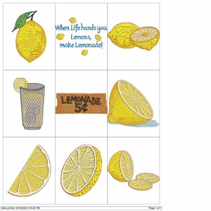 LEMONS LEMONADE Embroidery Machine Design Pes Hus Dst Jef Exp Vp3 Xxx