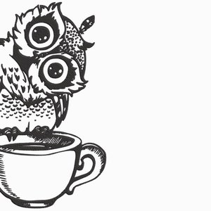 Owl on Coffee Cup Embroidery Machine Design PES HUS DST Jef Exp Vp3 Xxx