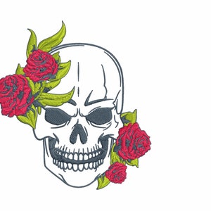 Skull with Roses Embroidery Machine Design PES HUS DST Jef Exp Vp3 Xxx