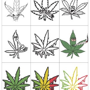 Pot Leaf Collection Embroidery Machine Design PES HUS DST Jef Exp Vp3 Xxx