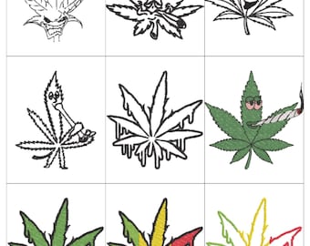 Pot Leaf Collection Embroidery Machine Design PES HUS DST Jef Exp Vp3 Xxx