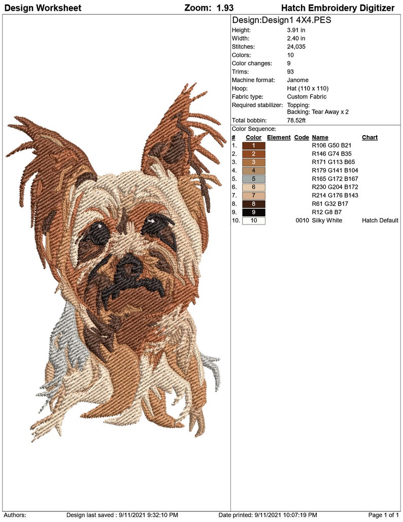 Cute Yorkie Puppy Dog Embroidery Machine Design PES HUS DST Etsy