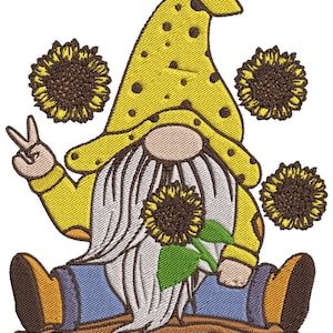 Sunflower Hippy Gnome Embroidery Machine Design PES HUS DST Jef Exp Vp3 Xxx