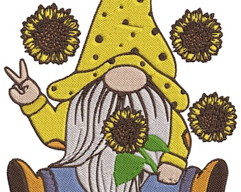 Sunflower Hippy Gnome Embroidery Machine Design PES HUS DST Jef Exp Vp3 Xxx