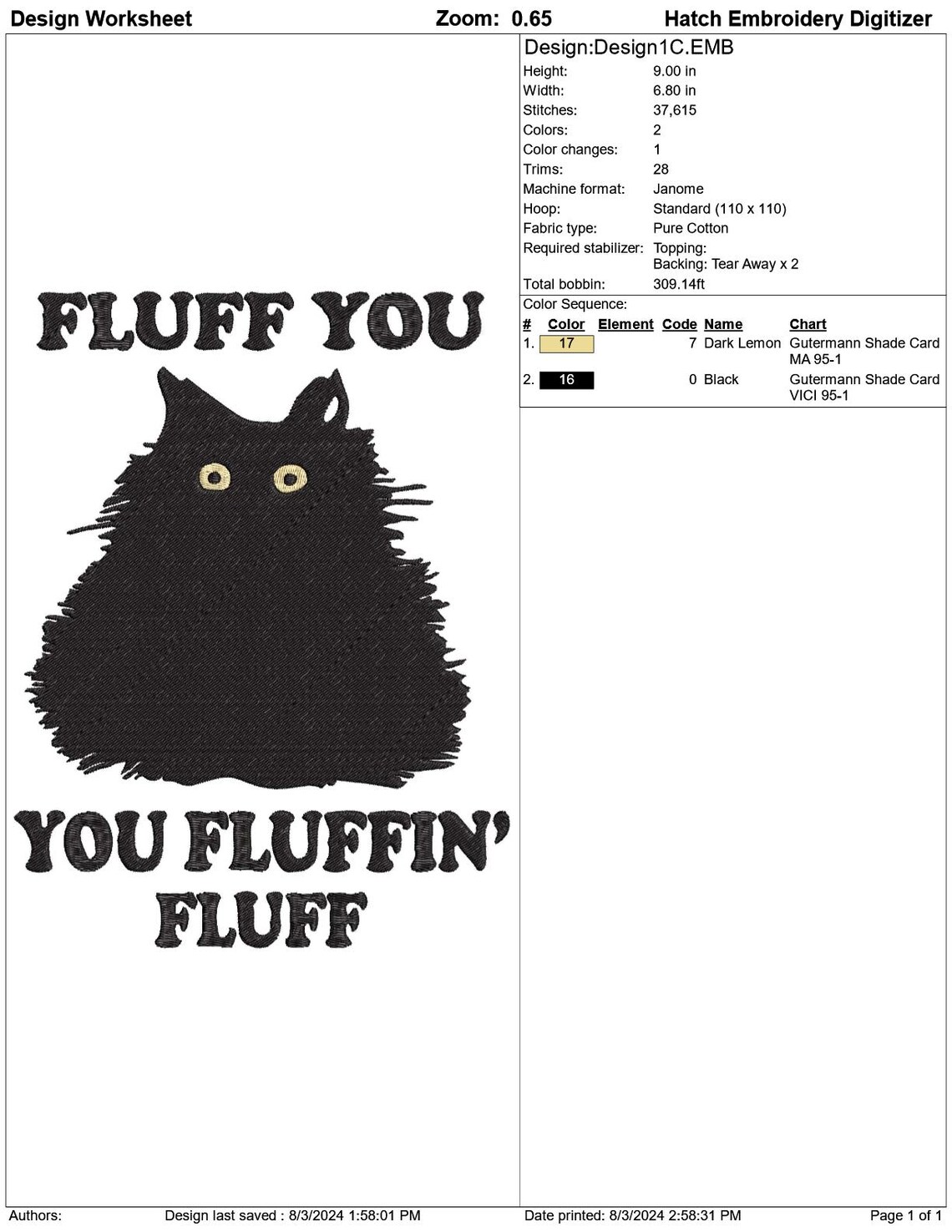 FLUFF YOU You FLUFFIN Fluff Cat Quote Embroidery Machine Design Pes Hus ...