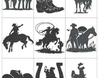 Western Cowboy Silhouettes 01 Embroidery Machine Design PES JEF HUS Dst Exp Vp3 Xxx