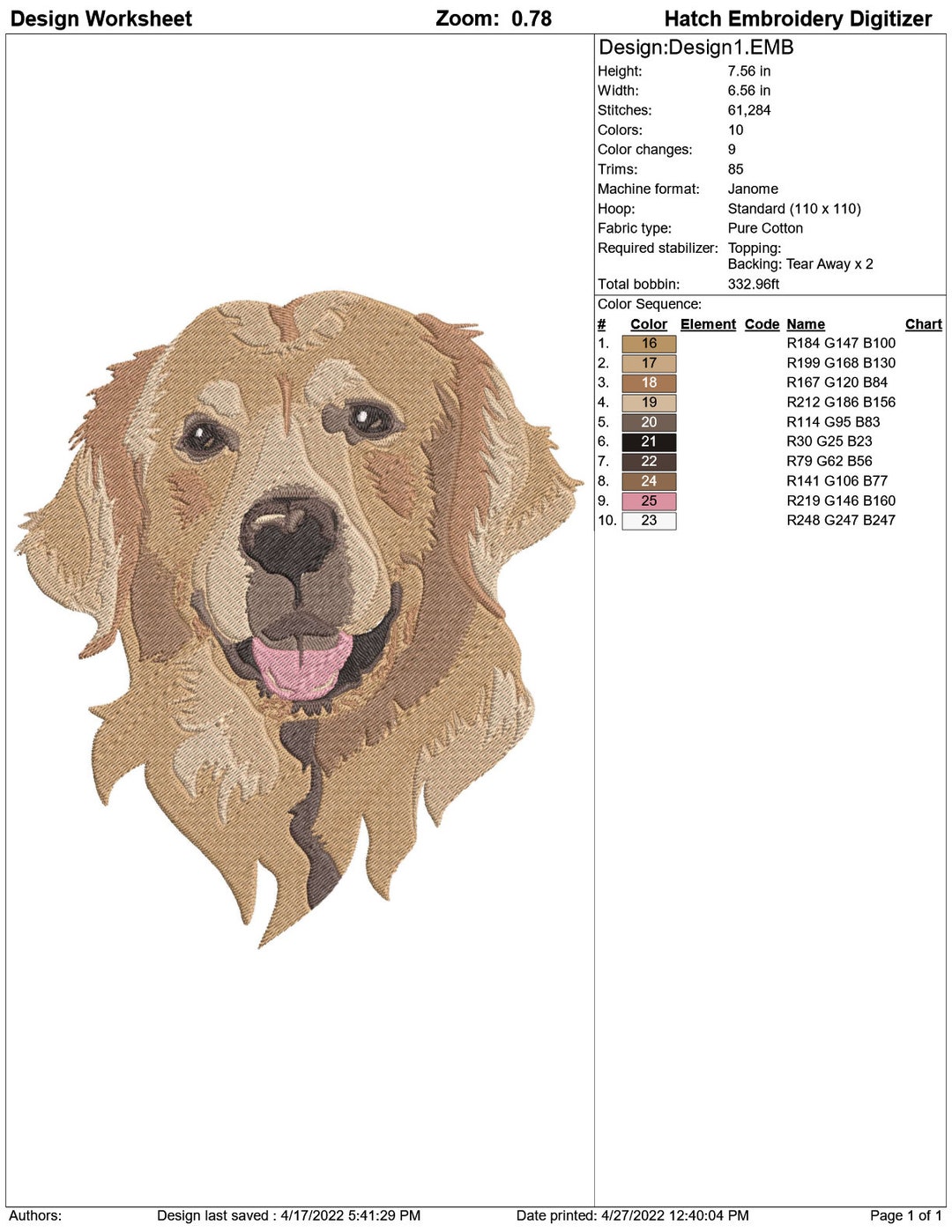 Golden Retriever Dog Embroidery Machine Design PES HUS DST Jef Exp Vp3 ...