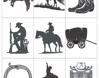 Western Cowboy Silhouettes 02 Embroidery Machine Design PES JEF HUS Dst Exp Vp3 Xxx