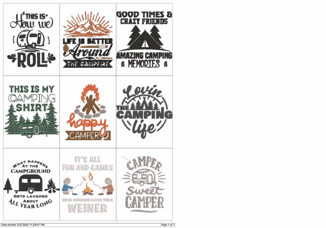 Lot +50 Motifs De Broderie Citations Camping - Formats PES, JEF, HUS, USB - Brother
