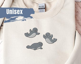 Cute Manatee Embroidered Sweatshirt, Unisex Sea Cow Crewneck, Gift For Manatee Lover, Sea Cow Marine Biology Gift for Him/Her