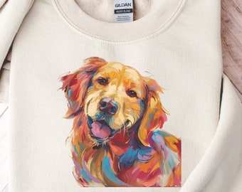 Felpa con stampa ad acquerello vivace di Golden Retriever / Maglione con pennellate di Golden Retriever / Maglietta per mamma di cani / Mamma di cani / Regalo per amanti dei cani