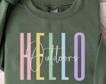 Schattig lentesweater | Hello Outdoors-trui | Shirt met lentebloemen | Cadeau lenteliefhebber | Natuurshirt | Paascadeau | Shirt lenteseizoen