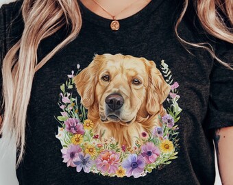 Linda camiseta con flores de golden retriever / camiseta para mamá de perro / regalos para golden retriever / camiseta con flores de perro retriever / camiseta floral para perro / regalo para ella