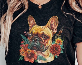 Słodka koszulka z motywem kwiatowym z buldogiem francuskim | Koszulka Frenchie | Koszulka Frenchie Mom | Prezent dla miłośnika psów | Prezent dla mamy psa | Prezent dla miłośnika buldogów