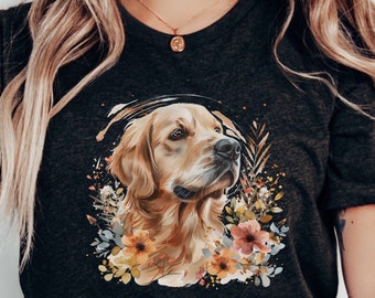 Linda camiseta con flores de golden retriever / camiseta para mamá de perro / regalos para golden retriever / camiseta con flores de perro retriever / camiseta floral para perro / regalo para ella