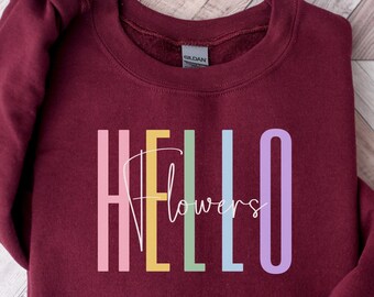 Schattig lentesweater | Hello Flowers-trui | Shirt met lentebloemen | Cadeau lenteliefhebber | Natuurshirt | Paascadeau | Shirt lenteseizoen