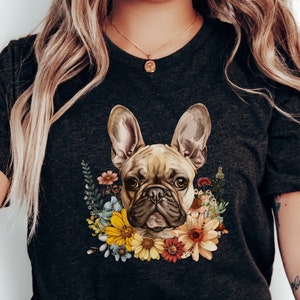 Jolie chemise florale bouledogue français | T-shirt Frenchie | T-shirt pour maman frenchie | Cadeau pour amoureux des chiens | Cadeau pour maman chien | Cadeau pour amateur de bouledogue