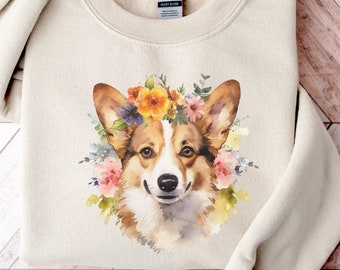 Corgi Flower Sweatshirt | Corgi Sweater | Dog Owner Gift | Pembroke Welsh Corgi Mom Sweater | Boho Corgi Dog Gifts | Corgi Crewneck Dog Mom