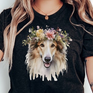 Borzoi Vibrant Color Flower Crown Shirt | Borzoi Lover TShirt | Borzoi Dog Mom T-Shirt | Borzoi Owner Gift | Borzoi Wolfhound Rescue Tee