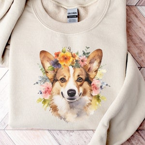 Corgi Flower Sweatshirt | Corgi Sweater | Dog Owner Gift | Pembroke Welsh Corgi Mom Sweater | Boho Corgi Dog Gifts | Corgi Crewneck Dog Mom