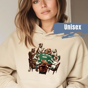 Chiens jouant au poker à capuche | chiens jouant aux cartes sur un sweatshirt à capuche | Cadeau drôle pour amoureux des animaux de compagnie | Pull pour maman drôle avec chien | Sweat à capuche papa chien drôle