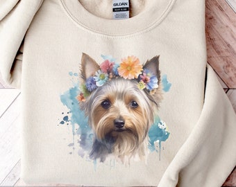 Yorkshire Terrier Flower Sweatshirt | Yorkie Sweater | Dog Lover Gift | Yorkie Dog Crewneck | Yorkie Gift | Cute Dog Shirt | Dog Mom Gift
