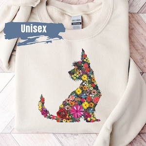 Cute Scottish Terrier Flower Sweatshirt | Scottish Terrier Mom Gift | Scottish Crewneck | Scottie Blossom Sweater | Scottish Terrier Shirt