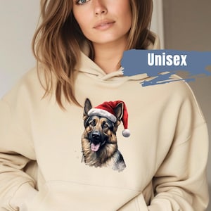 German Shepherd Santa Hat Christmas Hoodie | Gift For Dog Lover | German Shepherd Christmas Hooded Sweatshirt | Xmas Dog Sweatshirt
