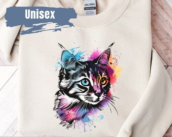 Sweat-shirt aux couleurs vives chaton | Cadeau pour maman chat | Pull chaton | Pull chat | Cadeau meilleur ami | Chemise florale chat | Cadeau pour amoureux des chats