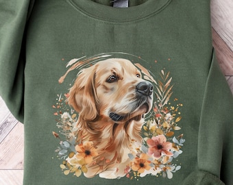 Adorable Golden Retriever Sweater with Flowers - Ideal Gift for Dog Moms - Cozy Crewneck Sweatshirt