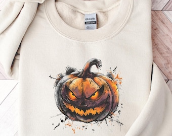 Halloween Vivid Color Sweatshirt | Pumpkin Sweatshirt | Spooky Season Sweater | Skeleton Sweatshirt | Halloween Gift | Halloween Crewneck