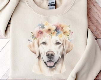 Moletom com flor de labrador amarelo | Suéter para labrador retriever | Presente para labrador retriever | Presente para mãe de labrador | Presente para labrador amarelo | Presente para ela