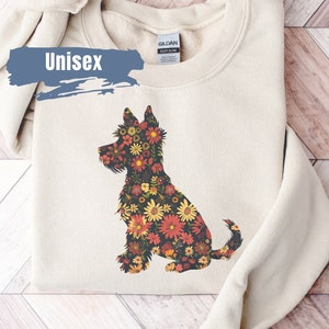 Cute Scottish Terrier Flower Sweatshirt | Scottish Terrier Mom Gift | Scottish Crewneck | Scottie Blossom Sweater | Scottish Terrier Shirt