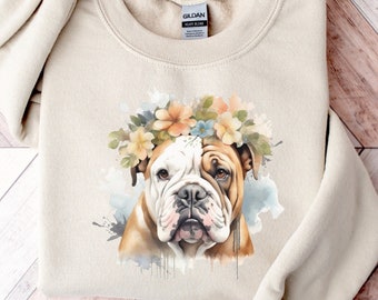 English Bulldog Flower Sweatshirt | English Bulldog Mom Sweater | Dog Mom Shirt | Bulldog English Crewneck | Cute Bulldog Gift for Her