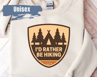 Sudadera con texto "Id Rather Be Hiking" / Sudadera con cuello redondo para actividades al aire libre / Regalo para amantes de la naturaleza / Regalo para ella / Sudadera de montaña / Suéter para excursionistas / Regalo para caminatas