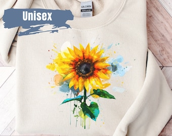 Felpa con stampa a inchiostro di girasole / Regalo di girasole / Felpa botanica / Regalo per la nonna / Maglione a fiori / Regalo per lei / Maglietta a forma di girasole