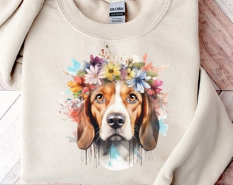 Beagle Flower Sweatshirt | Beagle Lover Gift | Beagle Crewneck | Dog Mom Sweater | Beagle Mama Sweater | Beagle Mom Gift | Gift for Her