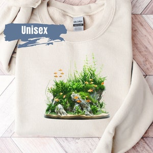 Moletom de cor vibrante para aquário de peixes fofos | Presente para amantes de peixes | Moletom de aquário | Moletom de gola redonda para aquário de peixes | Moletom de plantas de aquário