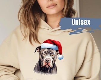 Pitbull Santa Hat Christmas Hoodie | Christmas Pittie Hoodie | Christmas Gift | Christmas Pitbull Hooded Sweatshirt |Pitbull Mom Xmas Hoodie