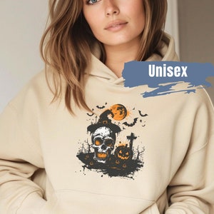 Halloween Vivid Color Hoodie | Trick Or Treat Hooded Sweatshirt | Pumpkin Sweatshirt | Skeleton Spooky Season Hoodie | Halloween Party Shirt