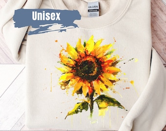 Felpa con stampa a inchiostro di girasole / Regalo di girasole / Felpa botanica / Regalo per la nonna / Maglione a fiori / Regalo per lei / Maglietta a forma di girasole
