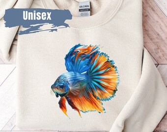 Betta Fish Vibrant Color Sweatshirt | Betta Fish Sweater | Siamese Fighting Fish Crewneck | Betta Fish Sweatshirt | Betta Fish Lover Gift