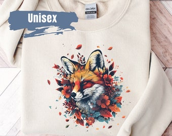 Cute Colorful Fox Sweatshirt | Cottagecore Animal Lover Gift | Red Fox Sweater | Nature Crewneck Pullover | Graphic Fox Sweater For Women
