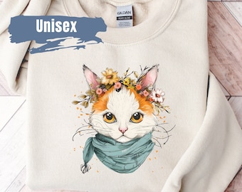 Sweat-shirt aux couleurs vives chaton | Cadeau pour maman chat | Pull chaton | Pull chat | Cadeau meilleur ami | Chemise florale chat | Cadeau pour amoureux des chats
