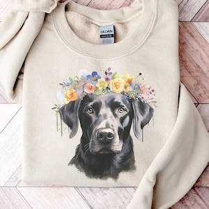 Black Lab Flower Sweatshirt | Black Lab Sweater | Chocolate Lab Crewneck | Labrador Retriever Mama Shirt | Gift For Dog Lover | Gift for Her