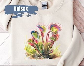 Venus Fliegenfalle lebendige Farbe Sweatshirt | Geschenk für Pflanzenliebhaber | Pflanzen Mom Pullover | Fleischfressende Pflanze Shirt | Rundhalsausschnitt | Tolle Pflanze