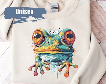 Sudadera de rana de colores vibrantes / Sudadera de amantes de la rana / Suéter retro estético Frogcore / Regalo para ella / Rana y sapo / Camisa de rana linda