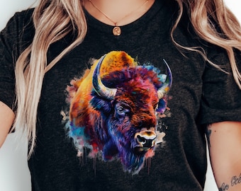 Bison Vibrant Watercolors Shirt | Buffalo Shirt | Bison T-Shirt | Mountain Shirt | Cute Bison Gift | National Park Shirt | Western Tee